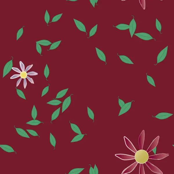 Flores Coloridas Simples Hojas Verdes Para Papel Pintado Ilustración Del — Vector de stock