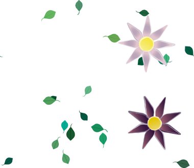 Basit renkli çiçekler ve yeşil yapraklı vektör şablonu