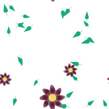 Basit çiçek ve yeşil yapraklı tasarım kompozisyonu, vektör illüstrasyonu