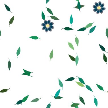 Basit renkli çiçekler ve yeşil yapraklı vektör şablonu