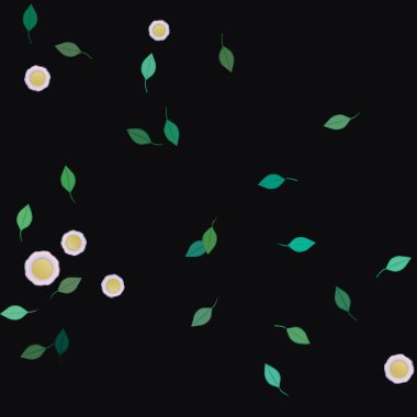 Duvar kağıdı, vektör illüstrasyonu için basit renkli çiçekler ve yeşil yapraklar