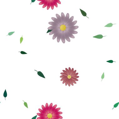 Basit çiçek ve yeşil yapraklı tasarım kompozisyonu, vektör illüstrasyonu