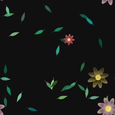 Basit renkli çiçekler ve yeşil yapraklı vektör şablonu