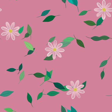 Basit çiçek ve yeşil yapraklı tasarım kompozisyonu, vektör illüstrasyonu