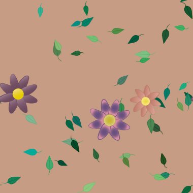 Basit çiçek ve yeşil yapraklı tasarım kompozisyonu, vektör illüstrasyonu