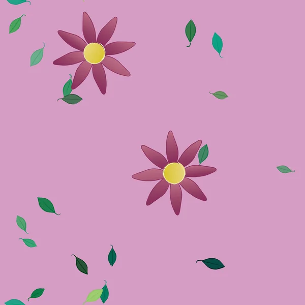 Modèle Vectoriel Avec Des Fleurs Colorées Simples Des Feuilles Vertes — Image vectorielle