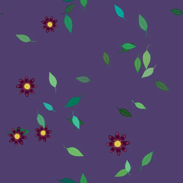 Flores Coloridas Simples Hojas Verdes Para Papel Pintado Ilustración Del — Vector de stock