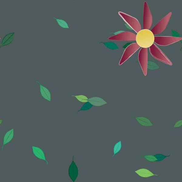 Fleurs Colorées Simples Feuilles Vertes Pour Papier Peint Illustration Vectorielle — Image vectorielle