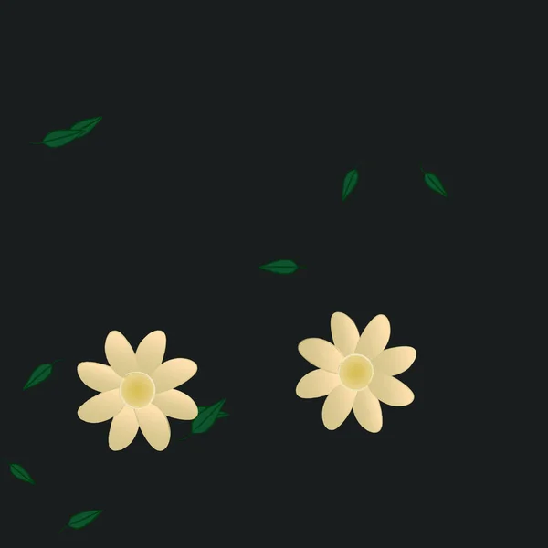 Fleurs Simples Avec Des Feuilles Vertes Composition Libre Illustration Vectorielle — Image vectorielle