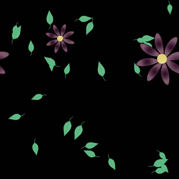 Flores Coloridas Simples Hojas Verdes Para Papel Pintado Ilustración Del — Archivo Imágenes Vectoriales