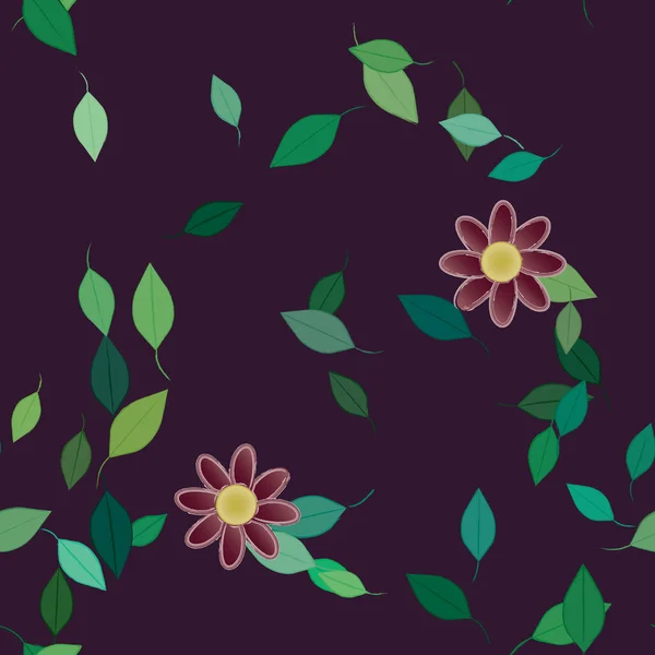 Eenvoudige Bloemen Met Groene Bladeren Vrije Samenstelling Vector Illustratie — Stockvector