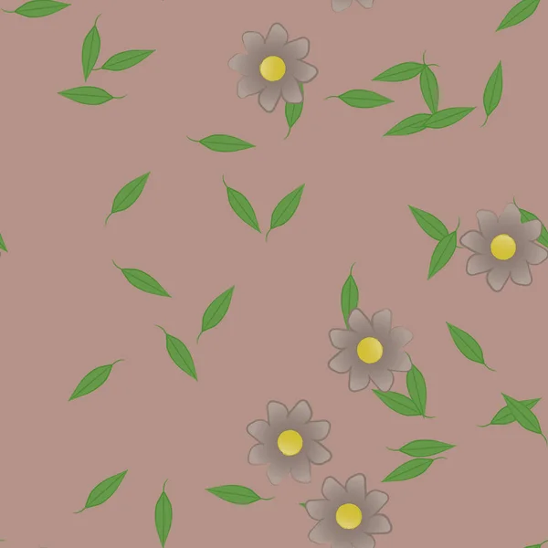 Modèle Vectoriel Avec Des Fleurs Colorées Simples Des Feuilles Vertes — Image vectorielle