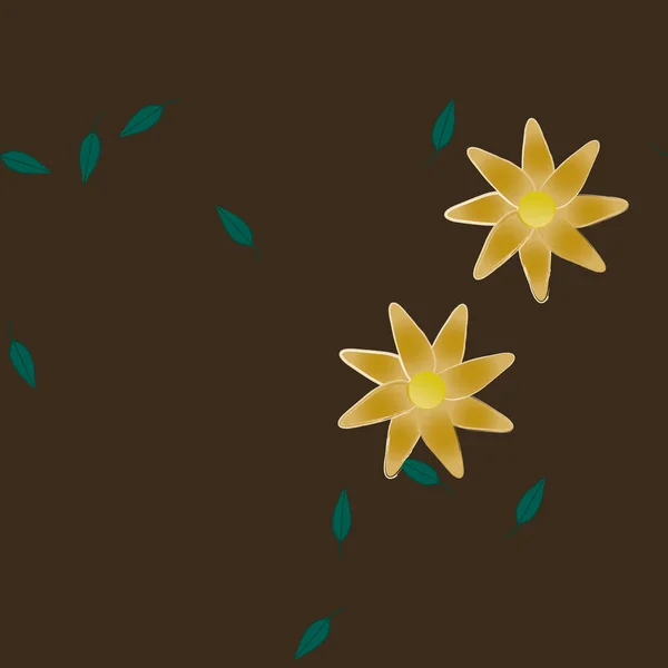 Fleurs Simples Avec Des Feuilles Vertes Composition Libre Illustration Vectorielle — Image vectorielle