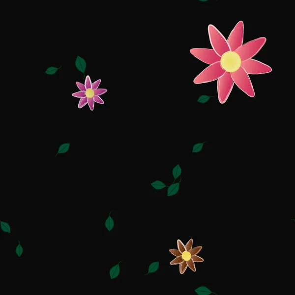 Composición Diseño Con Flores Simples Hojas Verdes Ilustración Vectorial — Vector de stock