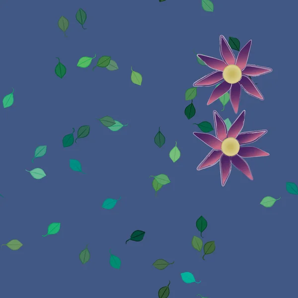 Modèle Vectoriel Avec Des Fleurs Colorées Simples Des Feuilles Vertes — Image vectorielle