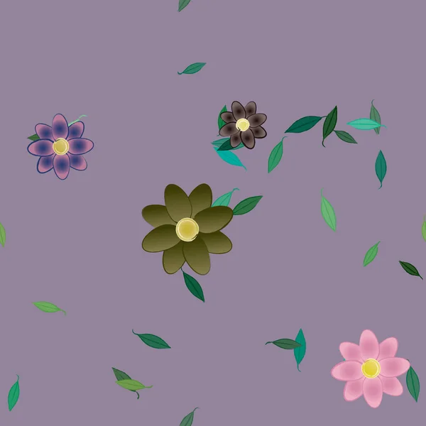 Flores Simples Con Hojas Verdes Composición Libre Ilustración Vectorial — Archivo Imágenes Vectoriales