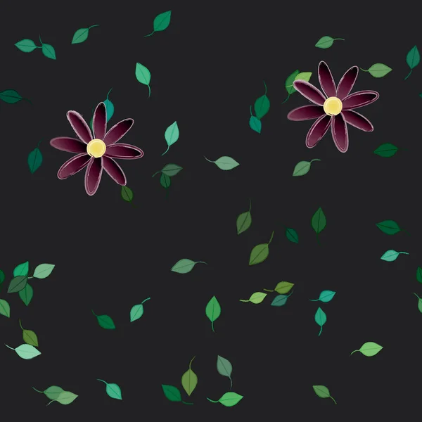 Eenvoudige Kleurrijke Bloemen Groene Bladeren Voor Behang Vector Illustratie — Stockvector