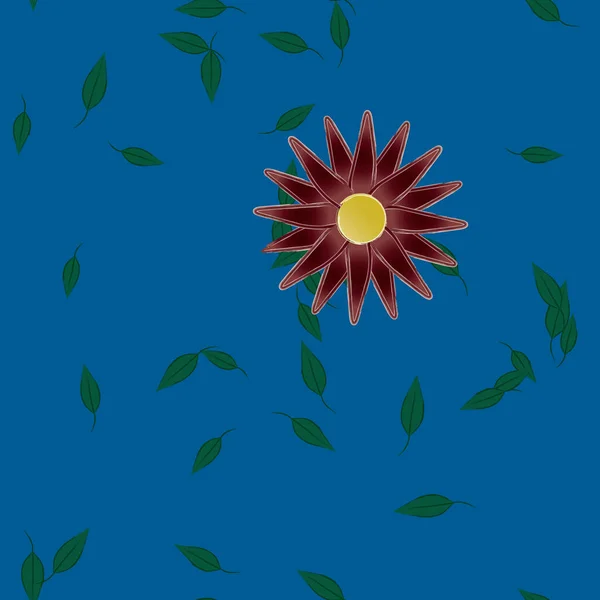 Flores Simples Con Hojas Verdes Composición Libre Ilustración Vectorial — Vector de stock