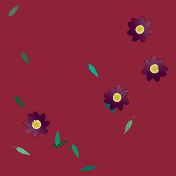 Composición Diseño Con Flores Simples Hojas Verdes Ilustración Vectorial — Archivo Imágenes Vectoriales