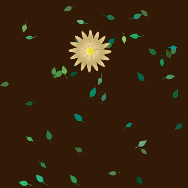 Yksinkertainen Värikäs Kukkia Vihreitä Lehtiä Taustakuva Vektori Kuva — vektorikuva