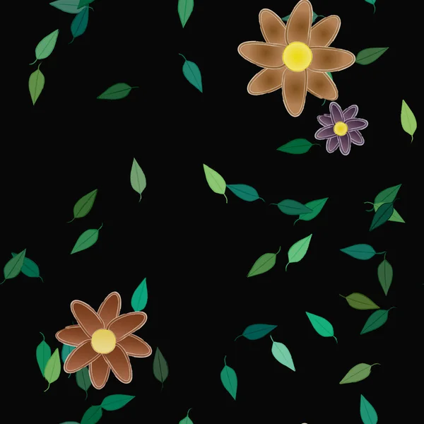 Fleurs Simples Avec Des Feuilles Vertes Composition Libre Illustration Vectorielle — Image vectorielle