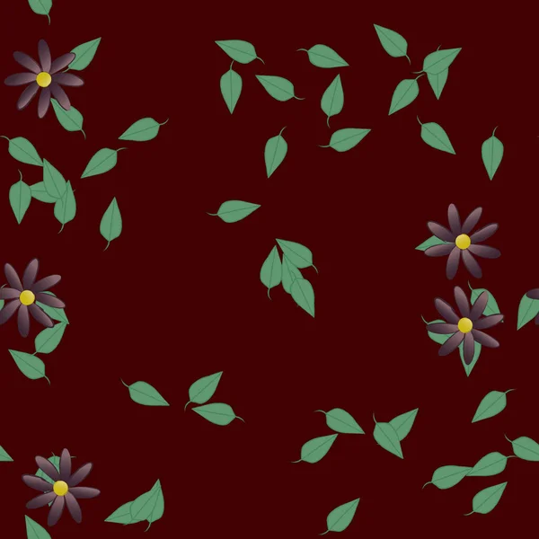 Flores Simples Con Hojas Verdes Composición Libre Ilustración Vectorial — Vector de stock