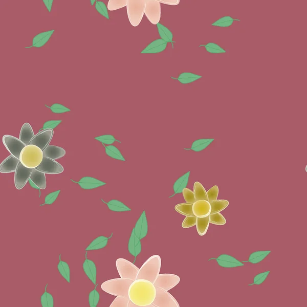 Flores Simples Con Hojas Verdes Composición Libre Ilustración Vectorial — Archivo Imágenes Vectoriales