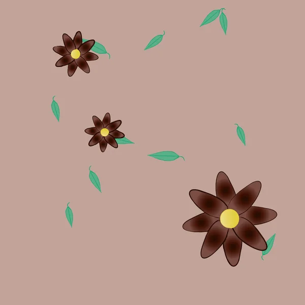 Composição Design Com Flores Simples Folhas Verdes Ilustração Vetorial —  Vetores de Stock