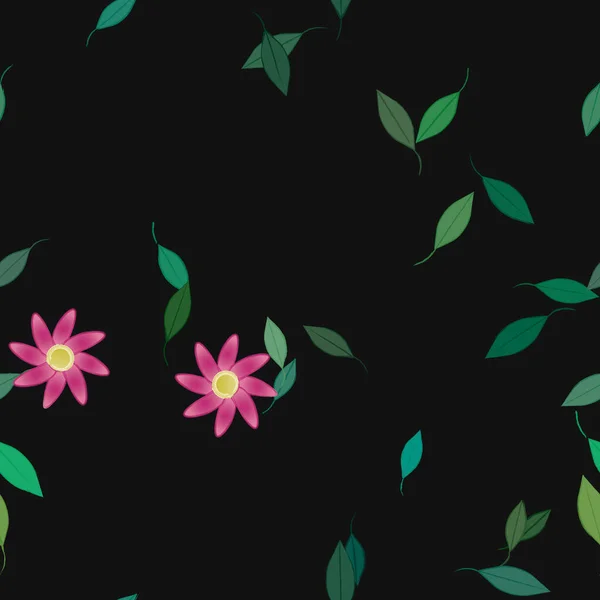 Απλά Λουλούδια Πράσινα Φύλλα Ελεύθερη Σύνθεση Διανυσματική Απεικόνιση — Διανυσματικό Αρχείο