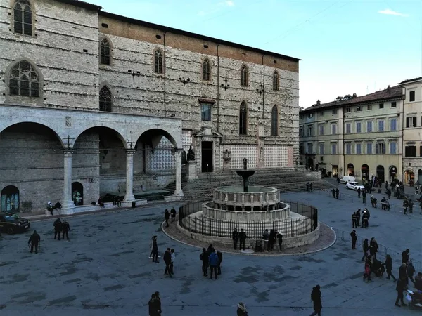 Perugia Włochy Grudnia 2017 Piazza Listopad Fontana Maggiore — Zdjęcie stockowe