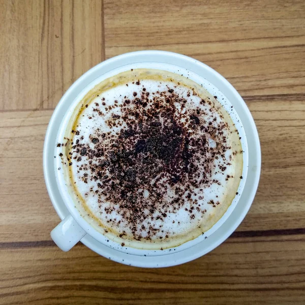 Вид Сверху Шоколадный Порошок Чашкой Кофе — стоковое фото