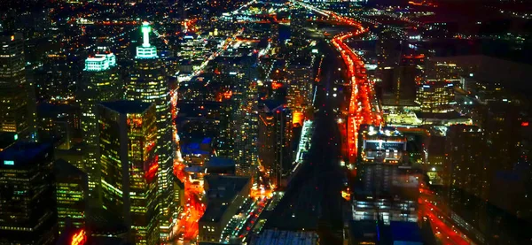 Вид Воздуха Ночное Движение Освещенное Городское Шоссе Нижний Переход Торонто — стоковое фото