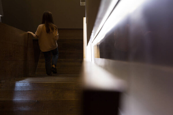 Стильная лестница с перилами и освещением
.