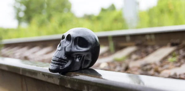 Toy Skull Rails Railway Sleepers — Stock Photo, Image