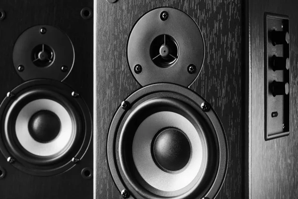 Dark color music speakers. Loud listening music. — Stock Photo, Image
