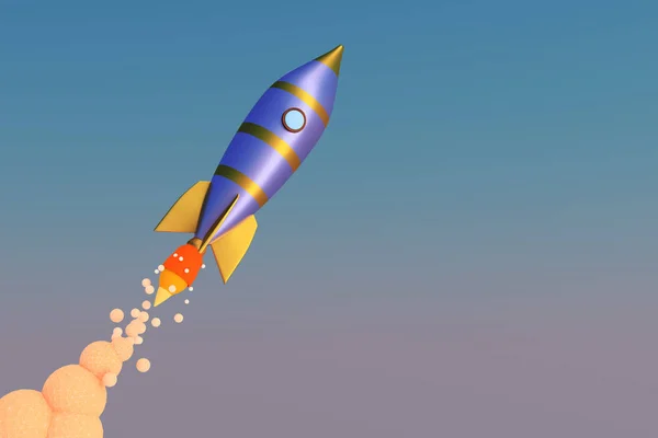 Flight of the rocket. The concept of a startup. 3D render — Stock Photo, Image