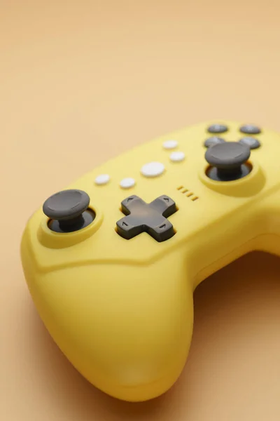 Palo Primer Plano Del Controlador Juego Amarillo Videojuegos Entretenimiento Casa — Foto de Stock