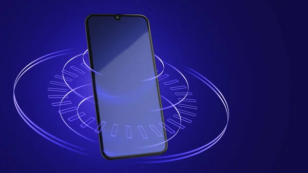 Smartphone Sur Fond Bleu Abstrait Avec Des Lignes Concept Monde — Photo