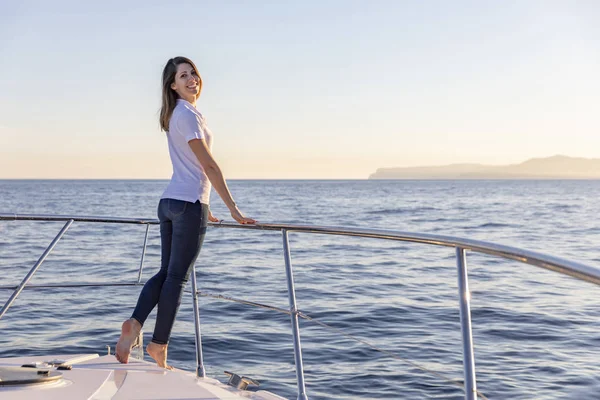 happy woman on the yacht