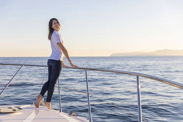 happy woman on the yacht