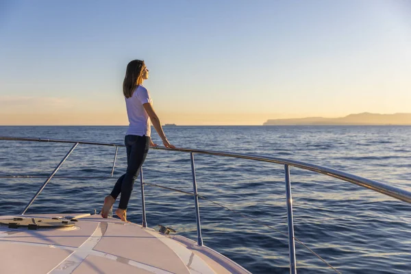 happy woman on the yacht