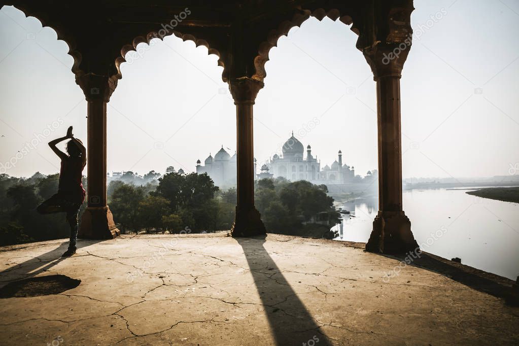 Taj Mahal and Yamuna River view from the pavilion