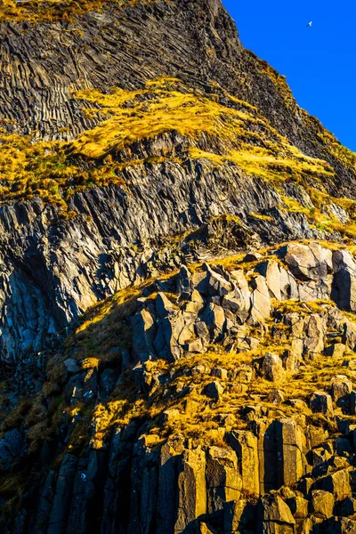 Montagna Reynisfjall Con Colonna Basalto Sulla Spiaggia Reynisfjara Reynisfjoru Sulla — Foto Stock