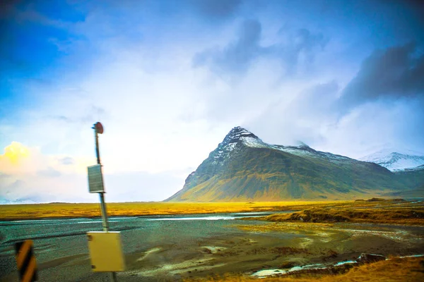 Vue Latérale Route Périphérique Hringvegur Avec Fond Paysage Naturel Islande — Photo