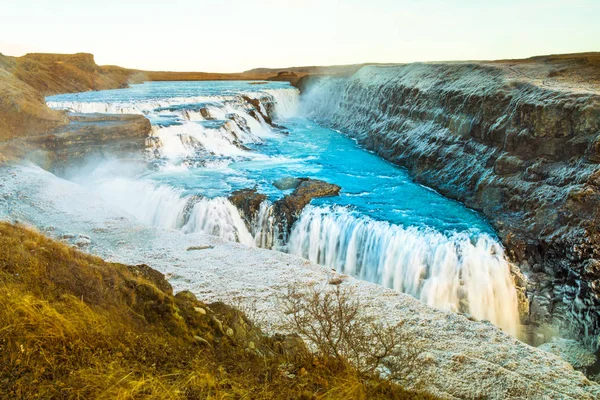 Gullfoss Golden Fall Wodospad Gdzie Jest Częścią Złotego Kręgu Znajduje — Zdjęcie stockowe