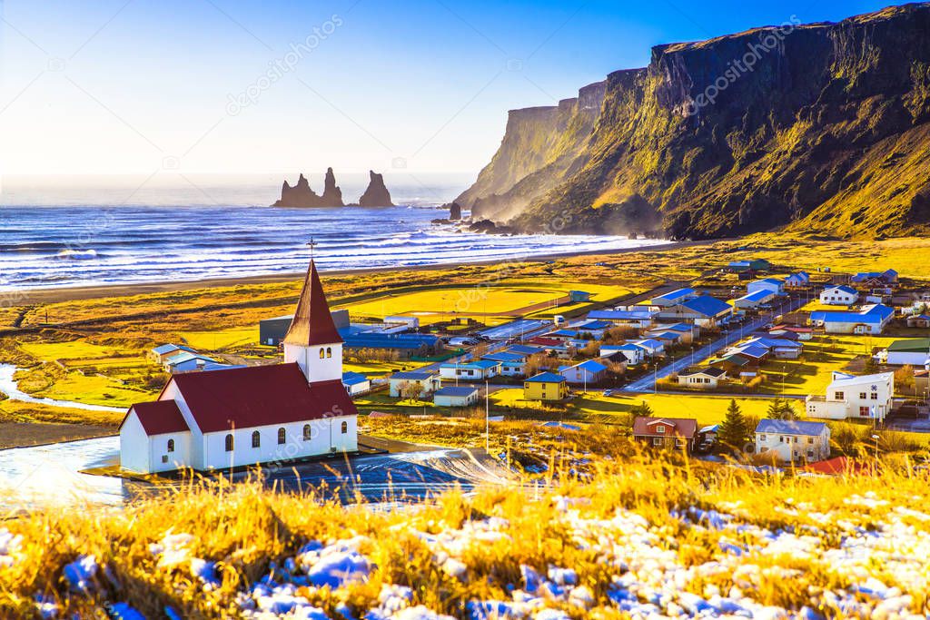 The village of Vik (Vik i Myrdal), the southernmost village in Iceland, located on the main ring road around the island.