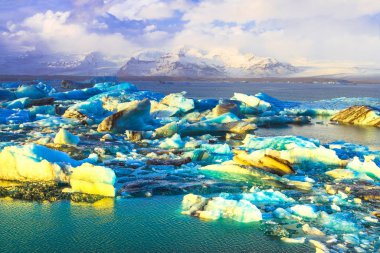 Jokulsarlon (buzul nehir lagün), büyük bir buzul Gölü kenarındaki Güneydoğu İzlanda'daki Vatnajokull Milli Parkı.
