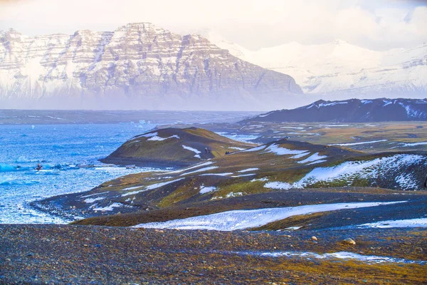 Jokulsarlon Lagoa Rio Glacial Grande Lago Glacial Borda Parque Nacional — Fotografia de Stock