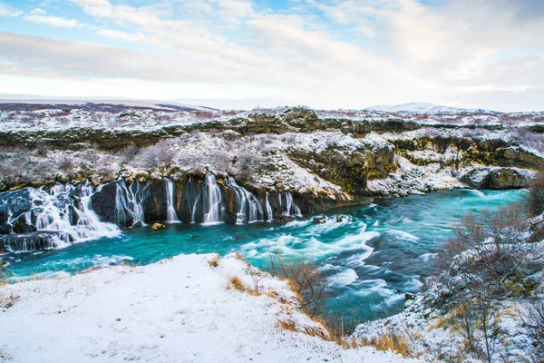 Hraunfossar Waterfall Formed Rivulets Streaming Hallmundarhraun Lava Field Volcano Lying — Stock Photo, Image