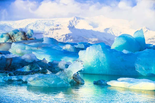 Jokulsarlon Lagoa Rio Glacial Grande Lago Glacial Borda Parque Nacional — Fotografia de Stock